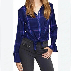 Sanctuary Plaid Button Up Long Sleeve Blouse